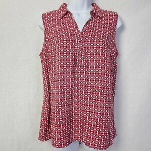 Dana Buchman Red Geometric Sleeveless Blouse Women’s M